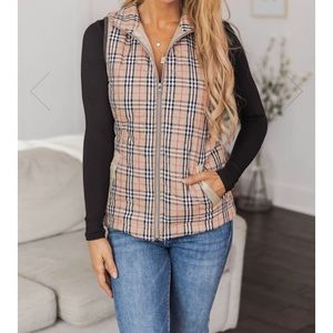 Pink Lily - Make it Unique Plaid Tan Vest
